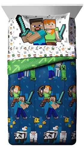 Jay Franco Minecraft Full Comforter Set - 7 Piece Bedding Includes Sheet Set & Pillow Covers - Super Soft Kids Bedding Creeper & Zombie Jay Franco