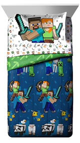 Jay Franco Minecraft Full Comforter Set - 7 Piece Bedding Includes Sheet Set & Pillow Covers - Super Soft Kids Bedding Creeper & Zombie Jay Franco