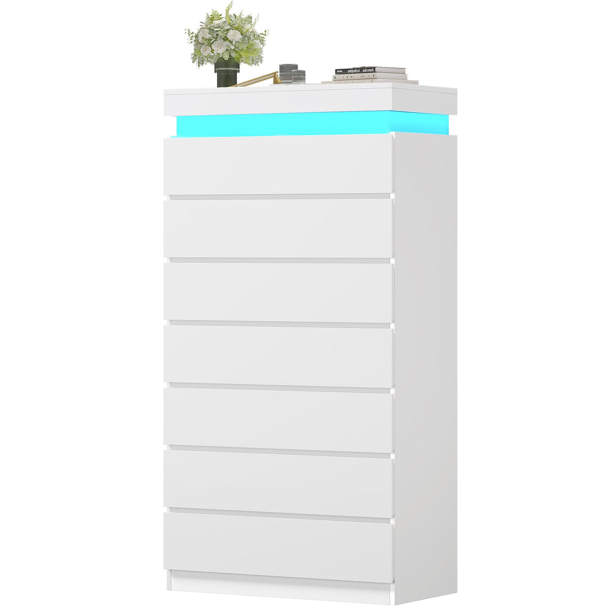 HAUOMS Tall 7 Drawer Dresser with LED Light, White Modern Chest of Drawers for Bedroom,Closet Dressers with Drawers for Living Room, Entryway, Hallway HAUOMS