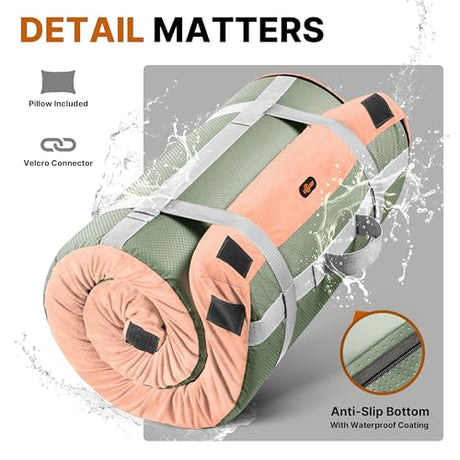 GAIALOOP Floor Memory Foam Car Camping Bed Glamping Roll Up Futon Mattress, Japanese Floor Sleeping Mat Camp Cot Mattress Pad Travel Guest Side Sleepers [Twin: 75 * 38 * 3''] Gaialoop