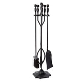 AMAGABELI GARDEN & HOME 5 Pcs Fireplace Tools Sets Black Handle Wrought Iron Large Fire Tool Set and Holder Outdoor Fireset Fire Pit Stand AMAGABELI GARDEN & HOME