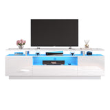 LUXOAK 70in LED TV Stand, Modern Entertainment Center with Open Storage Shelves and Drawer for TVs Up to 80", High Gloss Media for Living Room, Bedroom, Gaming Room, White LUXOAK