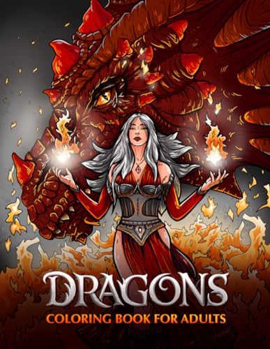 Dragons Coloring Book for Adults: A Magical Adventure with Majestic Fantasy Creatures, Beautiful Maidens, and Natural Landscapes WoodArtSupply