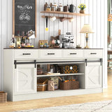 chartustriable 70” Large Long Buffet Sideboard Cabinet w/4 Drawer,Farmhouse Buffet Storage Cabinet,Sliding Door,Buffet, Credenza for Living Room,White chartustriable
