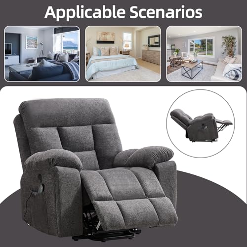 CANMOV Large Power Lift Recliner Chair with Massage and Heat for Elderly Big and Tall People, Overstuffed Wide Recliners with 2 Cup Holders, Side Pocket and USB Port, Dark Grey