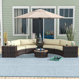 Outsunny 8 Piece Patio Furniture Set with 4 Rattan Sofa Chairs & 4 Tables, Outdoor Conversation Set with Storage & Umbrella Hole for Backyard, Lawn and Pool, Mixed Brown Outsunny