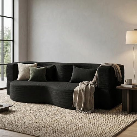 LIANGFU 78 Inch 2-in-1 Convertible Sofa,Futon Folding Sofa Bed,Pull Out Sofa Bed Boneless Couch with 2 Pilow,oveseat Sleeper Floor Sofa for Bedroom Living Room Office, Apartment(Teddy, Black) LIANGFU
