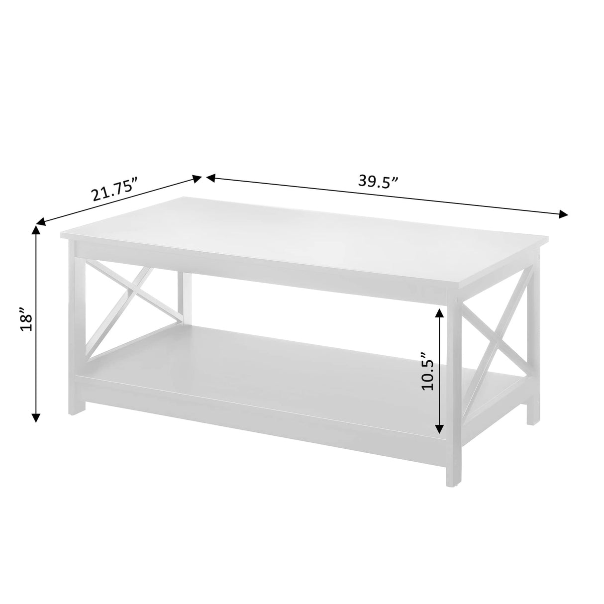 Convenience Concepts Oxford Coffee Table with Shelf, White Convenience Concepts