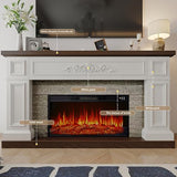 60" Fireplace with Mantel, Solid Wood White TV Stand with Fireplace for, Modern Entertainment Center TV Stand, Replaceable 30" Fireplace Insert Heater, for Living Room, Bedroom BOSHIRO