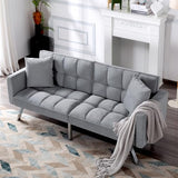 78" Modern Sofa Bed Futon,Convertible Sleeper Bed Couch with 4 Reclining Backrest,Comfy Velvet Cloud Sofa Loveseat for Living Room Bedroom Office (Grey) Anwick