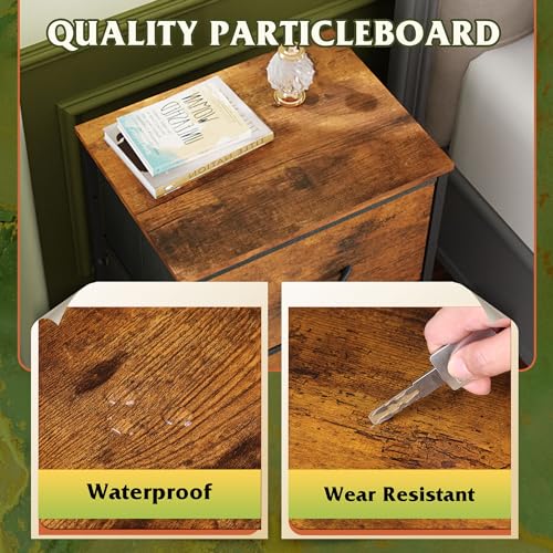 WLIVE Dresser with 3 Drawers, Fabric Nightstand, Cabinet with Wheels, Organizer Storage Dresser for Bedroom, Office, Closets, Sturdy Steel Frame, Easy Pull Handle, Rustic Brown Wood Grain Print WLIVE