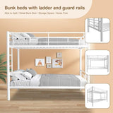 HomJoones Metal Bunk Bed Twin Over Twin Sturdy Heavy Duty Bunk Beds with 2 Side Ladders,Space Saving,No Box Spring Needed,for Boys Girls Teens Adults, Bedroom, Dormitory (White) HomJoones
