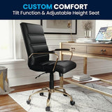 Flash Furniture Whitney Mid-Back Swivel LeatherSoft Desk Chair with Wheels, Padded Seat and Armrests, Adjustable Height Padded Office Chair, Black Flash Furniture