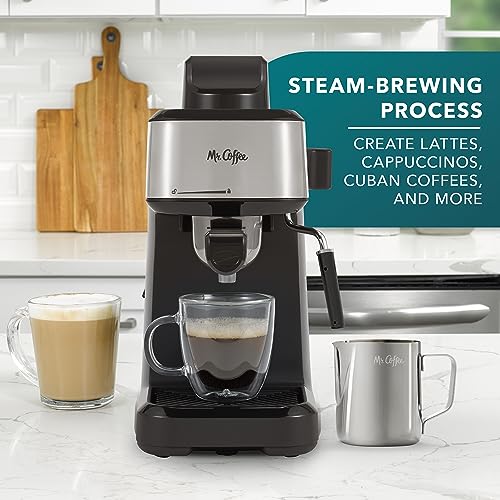 Mr. Coffee 4-Shot Steam Espresso, Cappuccino, and Latte Maker with Stainless Steel Frothing Pitcher Mr. Coffee
