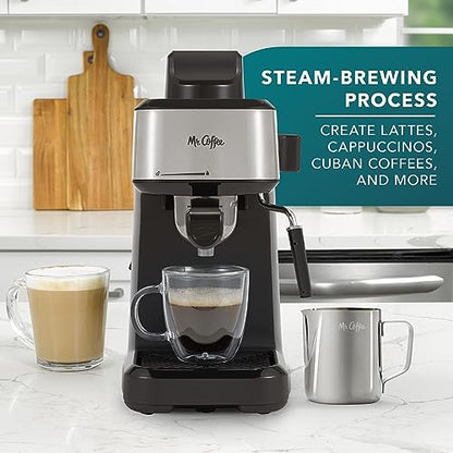 Mr. Coffee 4-Shot Steam Espresso, Cappuccino, and Latte Maker with Stainless Steel Frothing Pitcher