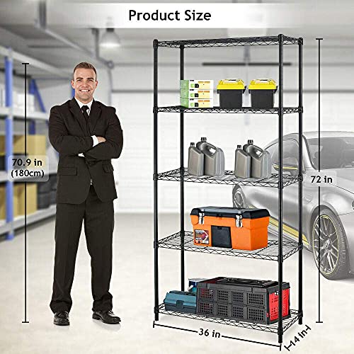 Wire Shelving Unit Commercial Metal Shelf Adjustable Layer Rack Strong Steel for Restaurant Garage Pantry Kitchen Garage (36×14×72, Black) BestOffice