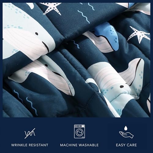 Nautica Kids - Finnian Whales Navy Kids Comforter Set, Soft Bedding with Matching Shams & Throw Pillow, 4-Piece, Navy, Full/Queen Nautica