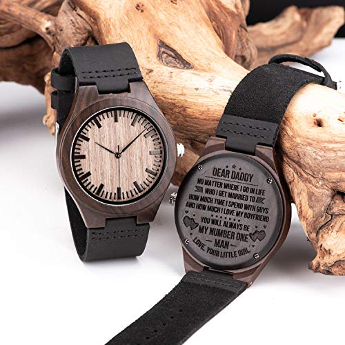 BOBO BIRD Mens Customized Engraved Wooden Watches Quartz Casual Wristwatches for Men Husband Boyfriend Dad Son Family Friends Personalized Gift (for dad from Daughter 2) - WoodArtSupply