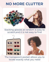 BAGSMART Hanging Jewelry Organizer, Dust Proof Sunglasses Storage Case Wall Mounted, Travel Dual Sided Glasses Case Multiple Pairs, Eyeglasses Holder with 32 Clear Slots & Metal Hook, Black BAGSMART