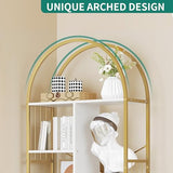 YITAHOME 5-Tier Gold Arched Bookshelf - Elegant White & Gold Storage Rack for Home, Office, and Living Space YITAHOME