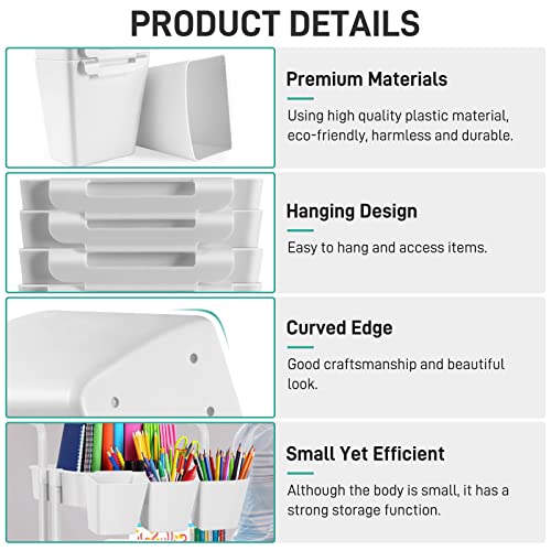 LEZIOA 5 Pack Hanging Cup Holders, Multipurpose Rolling Cart Accessories Utility Cart Accessories For Art & Craft Supplies, Space Saving Hanging Storage Basket Pencil Holder Makeup Organizers (White) LEZIOA