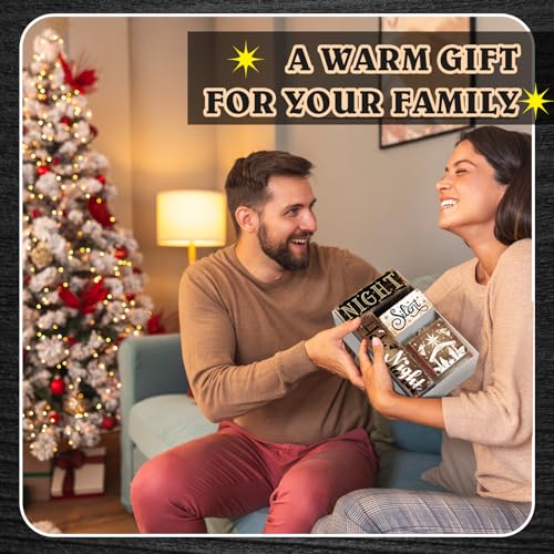 Moucuny 4 Pcs Christmas Nativity Tabletop Decor Nativity Scene Wooden Block Silent Holy Night Sign Christmas Tiered Tray Decor Centerpieces Farmhouse Table Decor for Home Mantle Table Moucuny