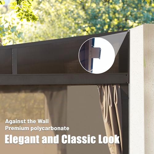 DOMI 12x16FT Lean to Gazebo, Outdoor Hardtop Wall Mounted Gazebo with Sloping Galvanized Steel Roof, Durable Aluminum Frame, Netting Curtain for Deck, Porch, Backyard domi outdoor living