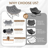 SUNCROWN Oversized Wicker Rocking Chair Indoor Outdoor, 450 LBS Heavy Duty Patio Papasan Egg Chair with Cushion, E-Coated Frame Lounge Rocker for Balcony Porch Garden Living Room, Light Grey