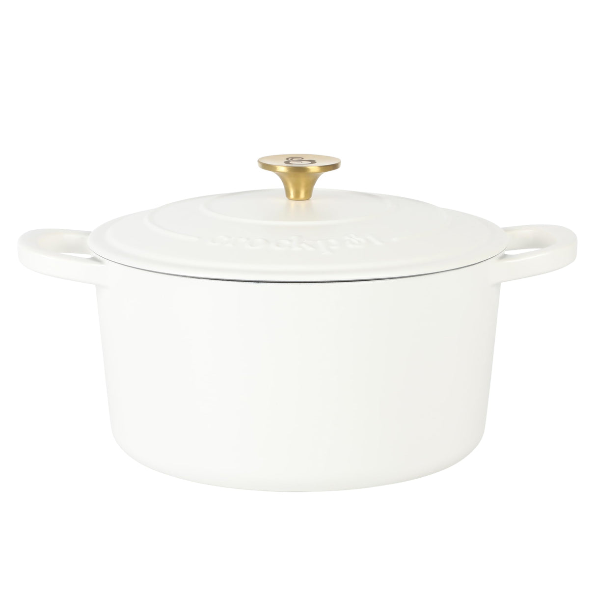 Crock Pot Artisan 6-Quart Round European Enameled Dutch Oven Pot With Lid - Matte Linen White w/Gold Knob Crock-Pot