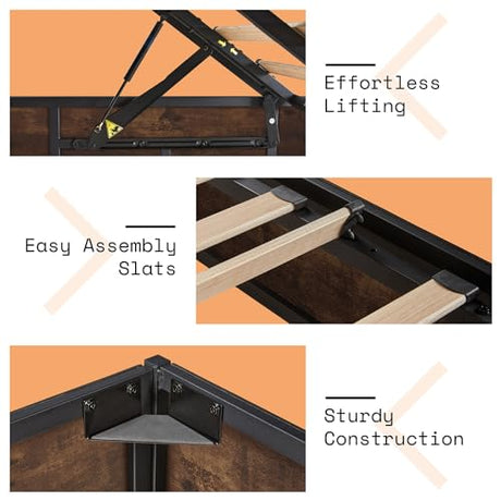 AMERLIFE Lift Up Storage Bed, Full Bed Frame with Storage Underneath, Wooden Platform Bed Frame, Solid Wood Slats Support, No Fixed Headboard, No Box Spring Needed, Brown AMERLIFE