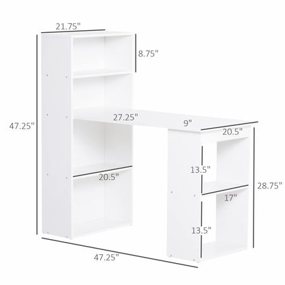 HOMCOM 47" Modern White Home Office Desk with 6-Tier Storage Shelves - WoodArtSupply