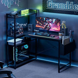 Grandder 40 Inch L Shaped Computer Desk with Reversible Storage Shelves, Home Office Corner Desk Study Writing Table with Hutch, Study, Black Grandder