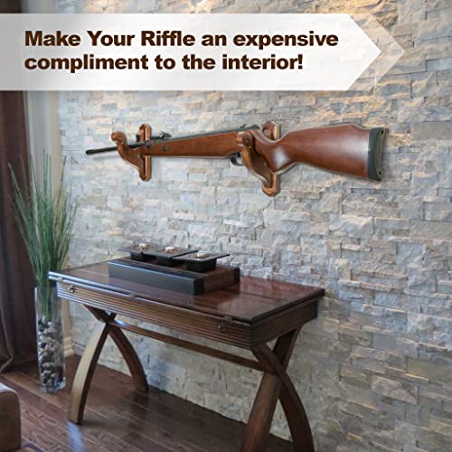 TESLYAR Gun Rack Wall Mount Hold Up Displays Horizontal Gun Rack and Shotgun Hooks Store Rifle Shotgun Bow Real Hardwood Hanger Brown - WoodArtSupply