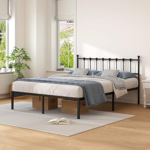 Kujielan Queen Size Bed Frame with Modern Headboard, Metal Platform Bed Base with Strong Support, No Box Spring Needed, Easy Assembly, Noise Free，Black Kujielan