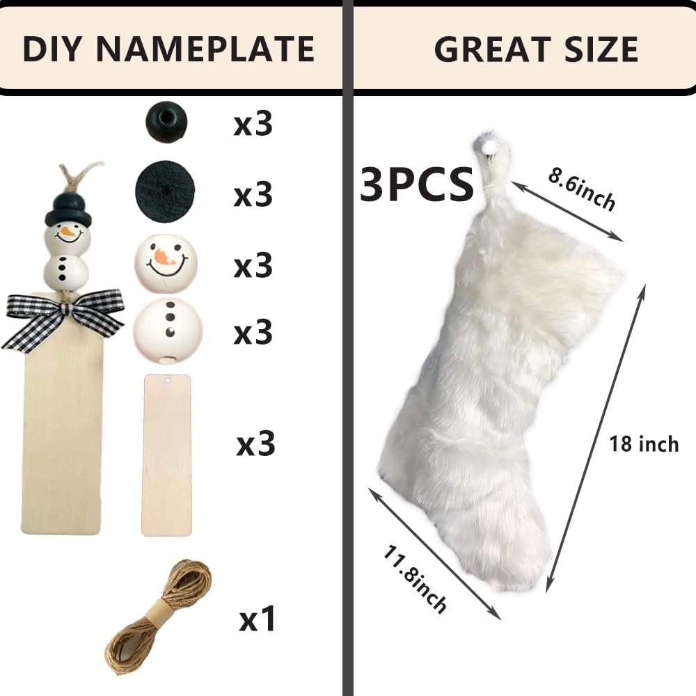 AOGU 3 Pack 18 Inch Snowy White Christmas Stockings Faux Fur Xmas Christmas Stockings Hanging Ornaments Candy Gift Bags for Christmas Decorations AOGU