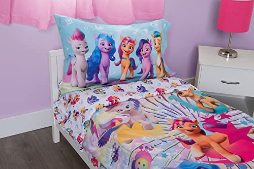 My Little Pony 4 Piece Toddler Bedding Set - Includes Quilted Comforter, Fitted Sheet, Top Sheet, and Pillow Case - My Little Pony Character Design for Toddler Bed My Little Pony