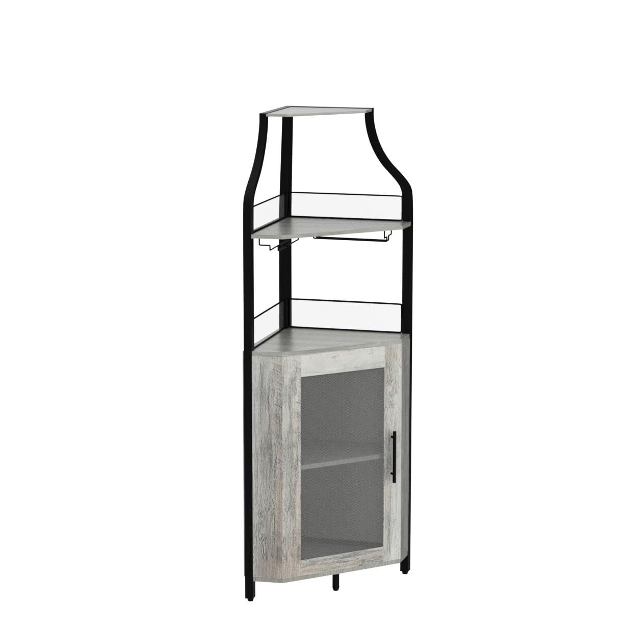 Amyove Corner Wine Bar Rack Cabinet with Detachable Wine Rack, Bar Cabinet with Glass Holder, Small Sideboard and Buffet Cabinet with Mesh Door