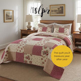 SLPR Country Roses Patchwork Cotton Pieced Quilt Set - Twin Size with 1 Sham, French Country Style Floral Bedding, Red Rose Farmhouse Quilted Bedspread with Flower Pattern SLPR