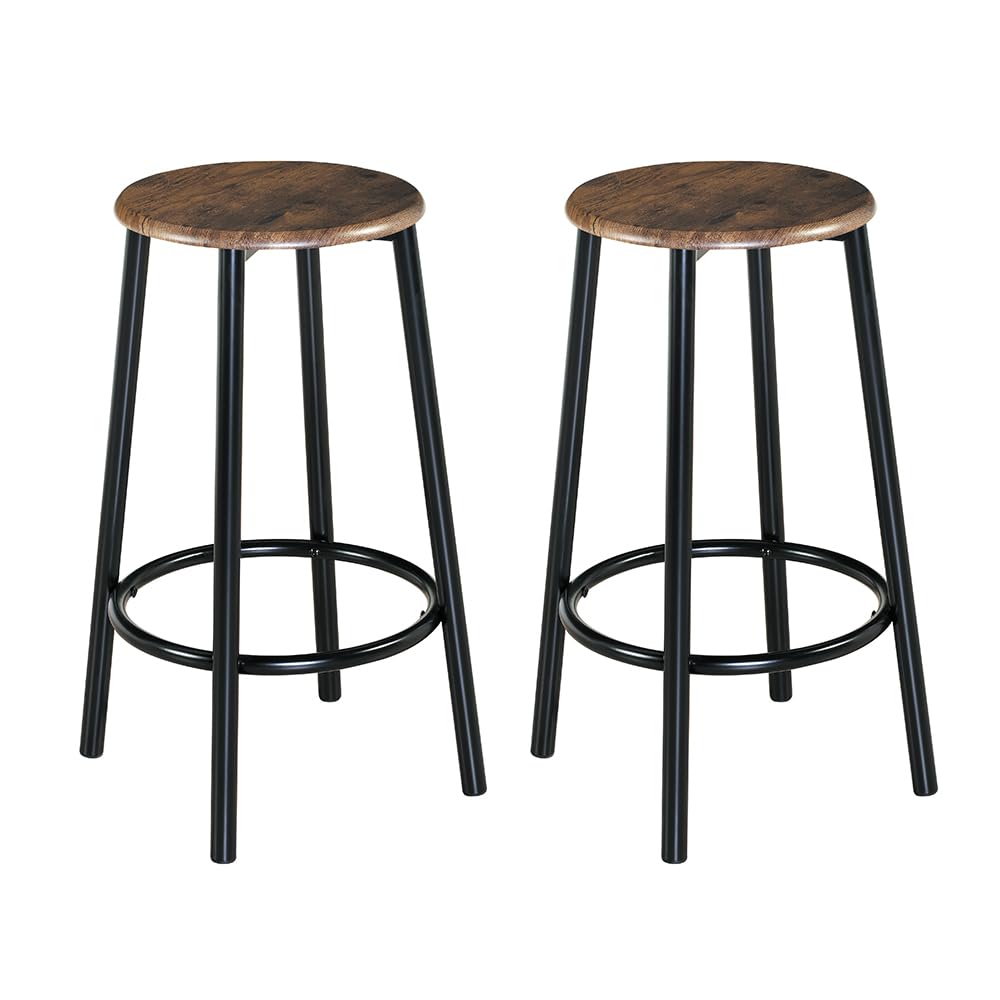 ViHOTA Bar Stools Set of 2, Counter Height Bar Stools Set, 24 Inch Bar Chairs, Round Breakfast Bar Stools for Kitchen Island, Dining Room, Home Bar, Café, with Metal Legs, Footrest, Rustic Br - WoodArtSupply