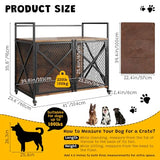 41 Inch Dog Crate Furniture, Heavy Duty Dog Kennel Table with 360° Swivel Wheels, Double Doors, 4 Latches, Vintage Farmhouse Dog House End Table for Large, Medium and Small Dogs, Brown Hipicute