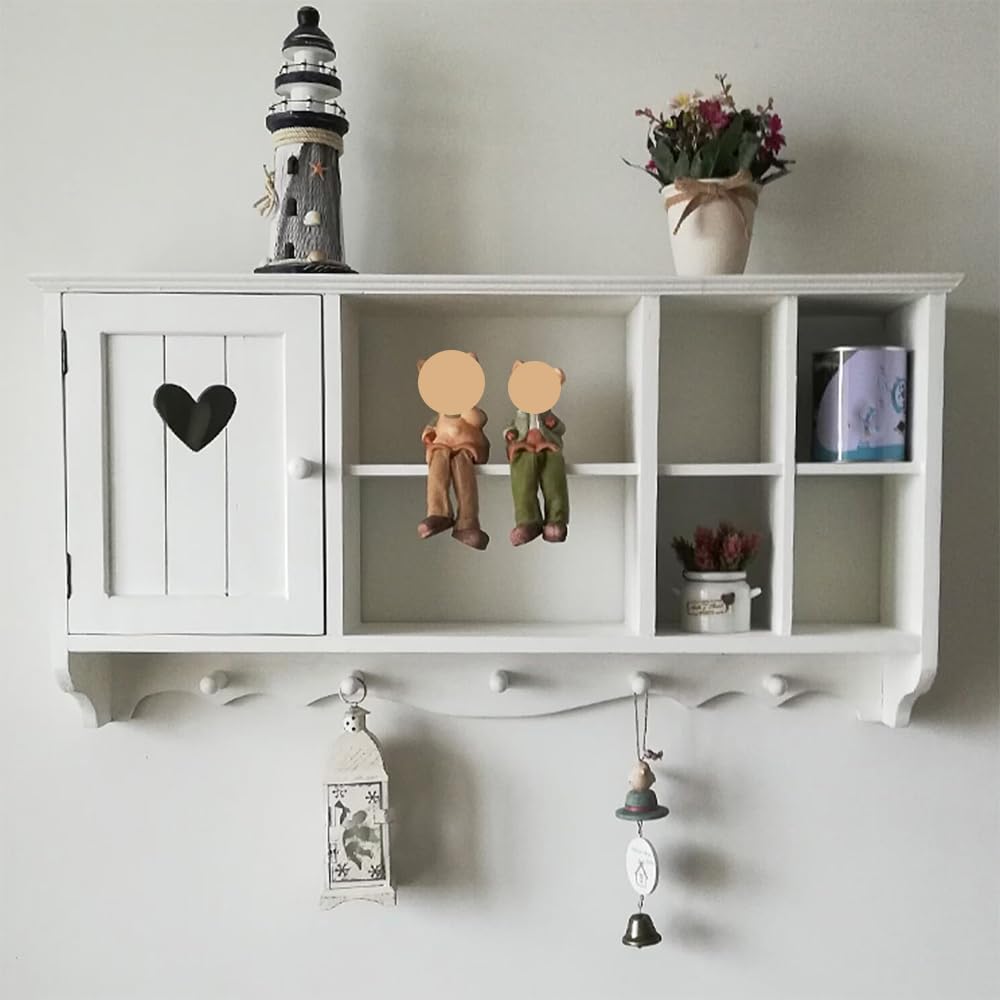 Qivzixamjr Hanging Display Shelf Organizer, Wall Mounted Curio Cabinet with Hooks, Wooden Collection Storage Rack, Floating Countertop Display Rack for Living Room, Bedroom, Kitchen (Antique White) Qivzixamjr