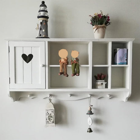 Qivzixamjr Hanging Display Shelf Organizer, Wall Mounted Curio Cabinet with Hooks, Wooden Collection Storage Rack, Floating Countertop Display Rack for Living Room, Bedroom, Kitchen (Antique White) Qivzixamjr