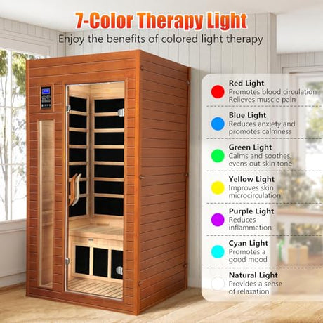 X-Vcak 1-2 Person Infrared Sauna, Dry Heat Sauna with Red Light Therapy, Bluetooth, Radio, 7-Color Therapy Light for Home, Indoor, Gym, Wellness Center, 36″ x 36″ x 73″ X-Vcak