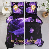 Xruibed Floral Comforter Set Full 7 Piece Bed in a Bag Purple Rose Flower Comforter with Sheet Set Soft Micorfiber Bedding Set (1 Comforter,2 Pillow Shams,1 Flat Sheet,1 Fitted Sheet,2 Pillowcases) Xruibed