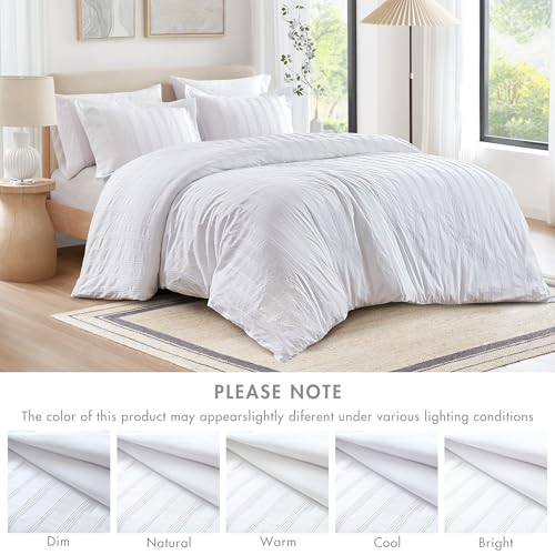 Madison Park Essentials Striped Duvet Cover Set Twin/Twin XL, Modern Minimalist Bedding Set with Premium Jacquard Stripe, 2 Pieces Duvet Cover Reversible with Zipper Closure & Corner Ties,White Madison Park Essentials