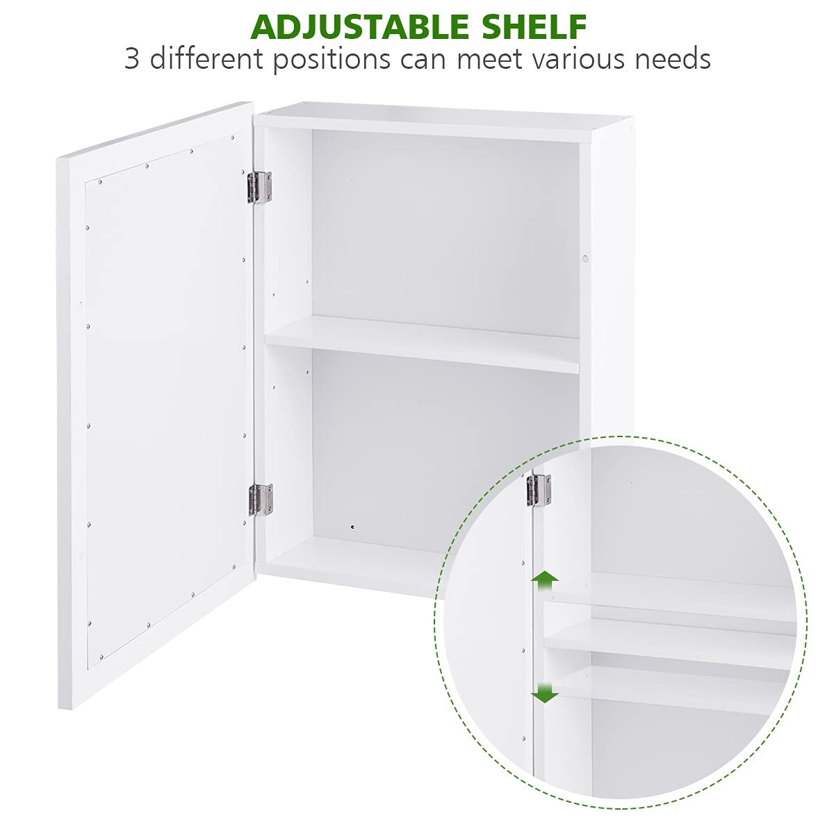 RELAX4LIFE Bathroom Medicine Cabinet with Mirror - Bathroom Wall Cabinet w/Single Door & Adjustable Shelf, Wood Mirrored Storage Cabinet Organizer, Recessed Bathroom Cabinet Wall Mount (White) RELAX4LIFE