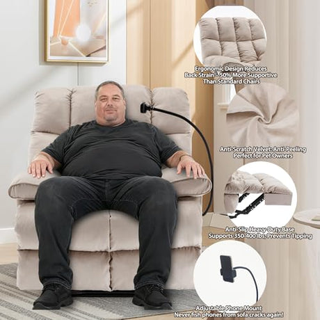 Euthymia Oversized Recliner Chair, Big and Tall Recliner Chairs for Adults 400LBS, Large Recliner Chair, Extra Wide Recliner for Living Room, Cream Euthymia