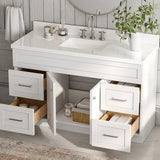 ARIEL Hamlet 55" White Bathroom Vanity with Sink, 1.5" Edge Pure White Quartz Countertop & Backsplash, Rectangular Sink, 2 Soft Closing Doors, 4 Full Extension Dovetail Drawers, Built in Toe Kick ARIEL