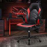 DUMOS Ergonomic Computer Gaming Chair with Flip-up Armrest, Height Adjustable PU Leather Home Office Desk Chair with Lumbar Support Swivel Wheels and for Adults and Kids, Scarlet Red DUMOS
