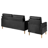 AILEEKISS Mid-Century Sectional Sofa Sets 3 Pieces Faux Leather Loveseat Couches with 2 USB Living Room Furniture Accent Arm Chairs for Small Space, Apartment, Office (1-Seater+1-Seater+3-Seater) AILEEKISS